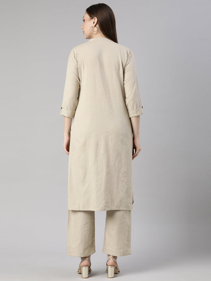 Neerus Beige printed floral kurta set with trousers - side view