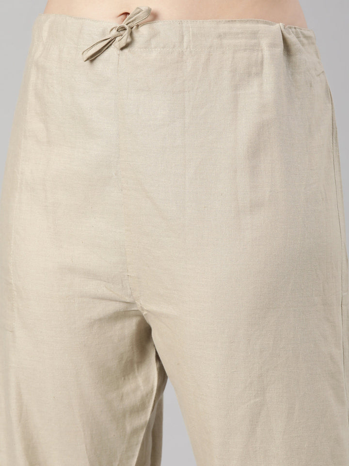 Neerus Beige printed floral kurta set with trousers - detail view 3