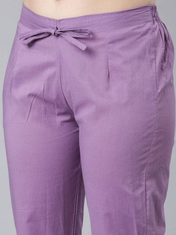 Neerus Purple cotton printed kurta set with trousers - detail view 3