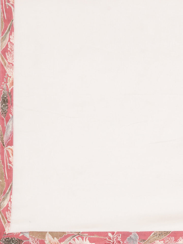 Neerus Cream Regular Straight Printed Kurta and Trousers With Dupatta