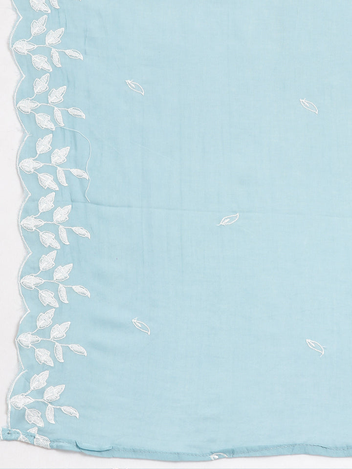 Neerus Blue solid straight suit set with dupatta - detail view 4
