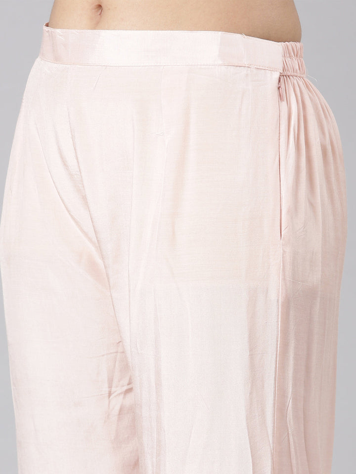 Neerus Peach Straight Casual Floral Kurta and Trouser with Dupatta