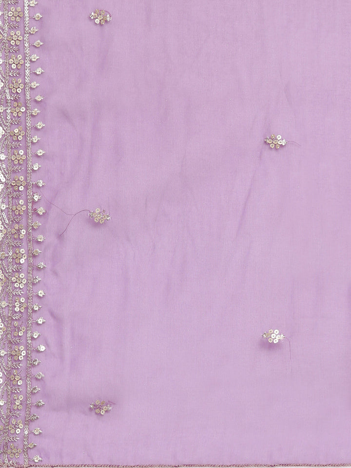 Neerus Purple Silk Straight Casual Chevron Kurta and Trouser with Dupatta