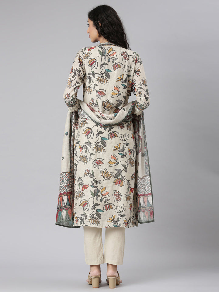 Neerus Beige cotton printed suit set - detail view 1
