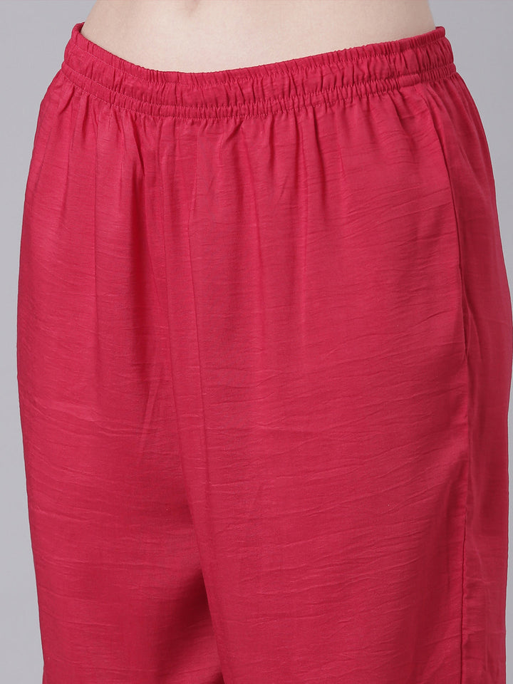 Neerus Maroon Solid Straight Kurta and Trousers With Dupatta