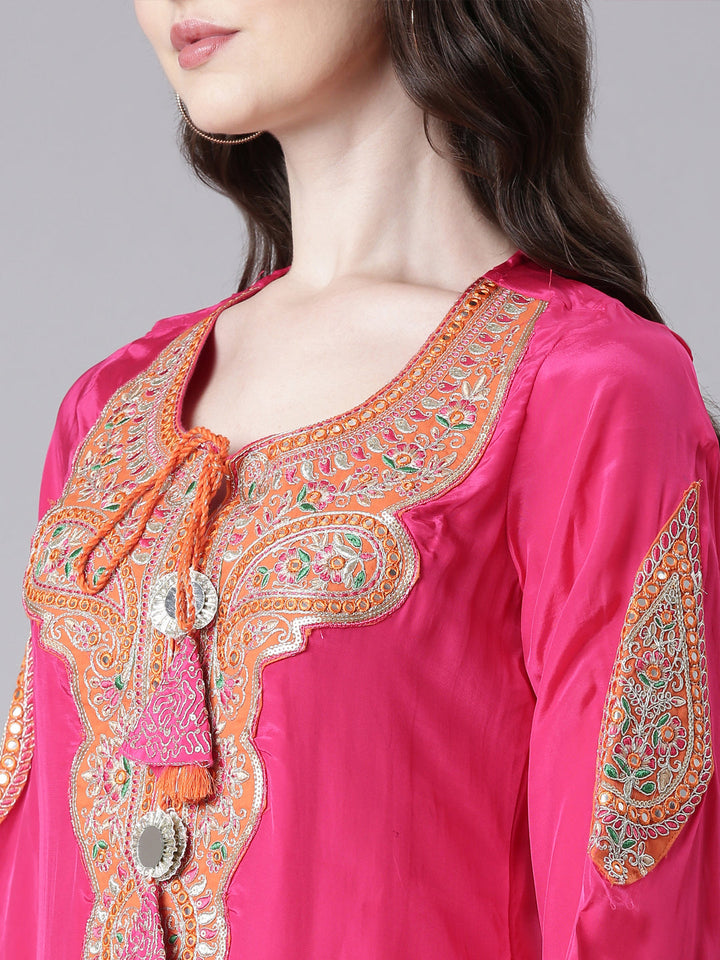 Neerus Pink Solid Straight Kurta and Trousers With Dupatta