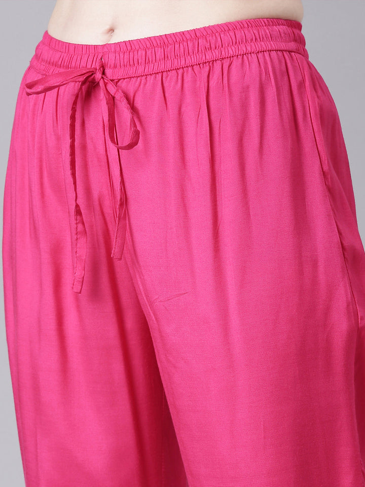 Neerus Pink Solid Straight Kurta and Trousers With Dupatta