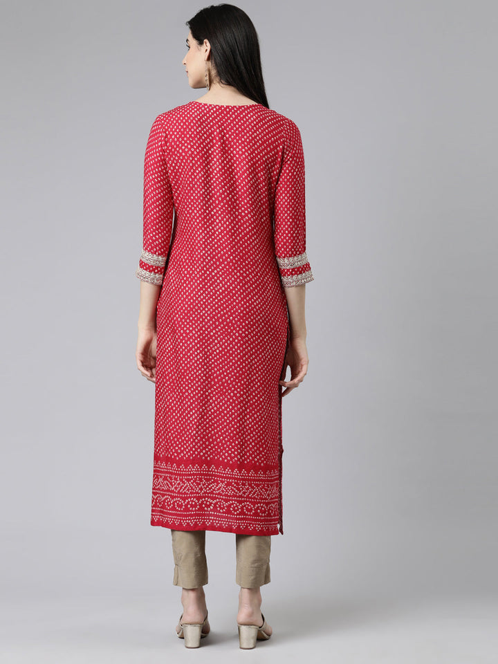 Neerus Pink cotton printed straight kurti - side view