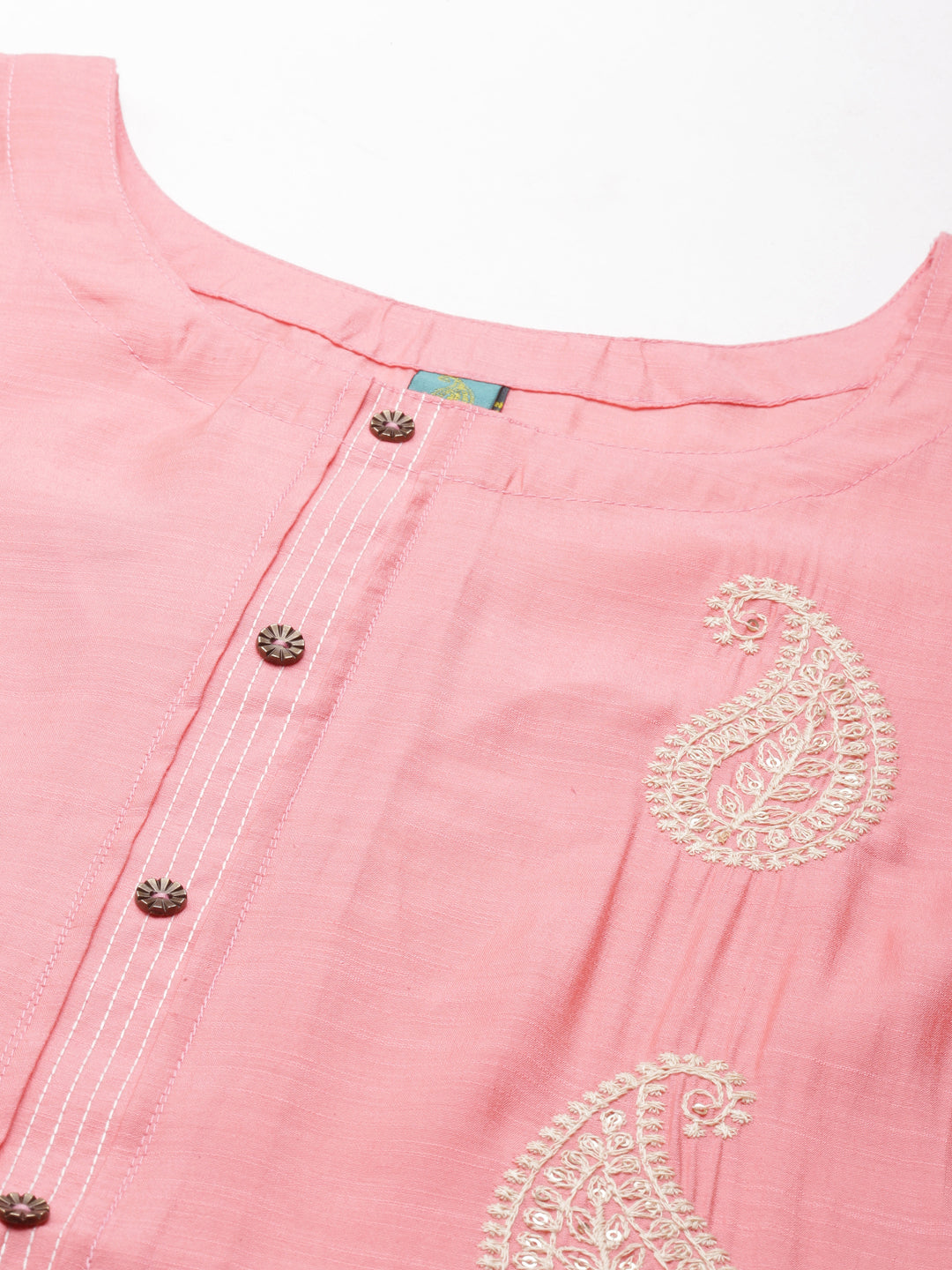 Neerus Pink cotton printed straight kurti - detail view 3