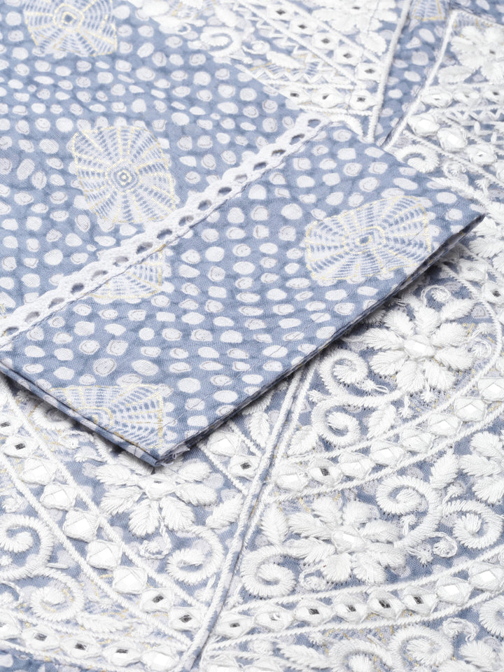 Neerus Blue cotton printed straight kurti - detail view 1