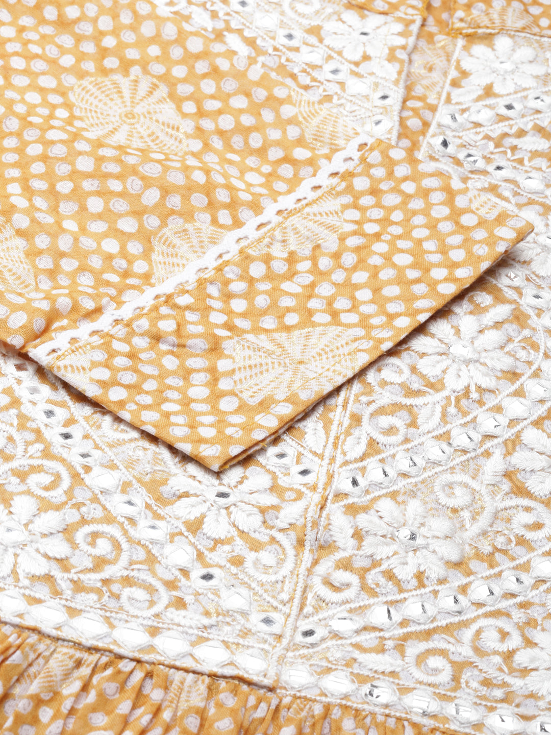 Neerus Yellow cotton printed straight kurti - detail view 1