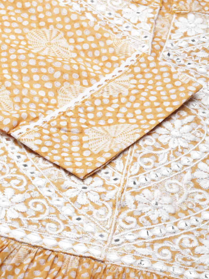 Neerus Yellow cotton printed straight kurti - detail view 1