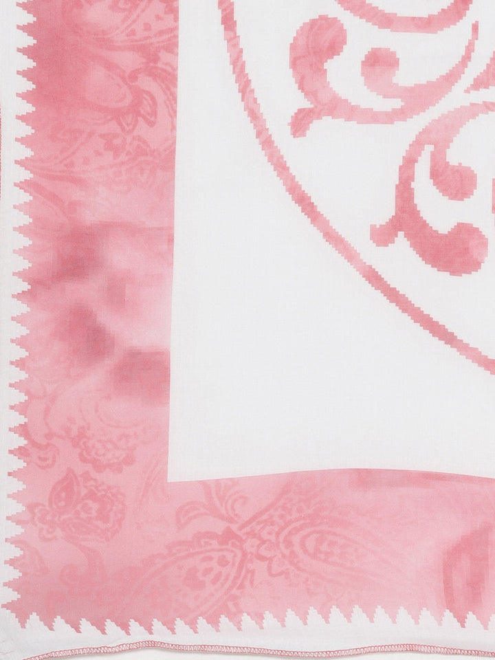Neerus Pink cotton printed kurta set with trouser and dupatta - detail view 3