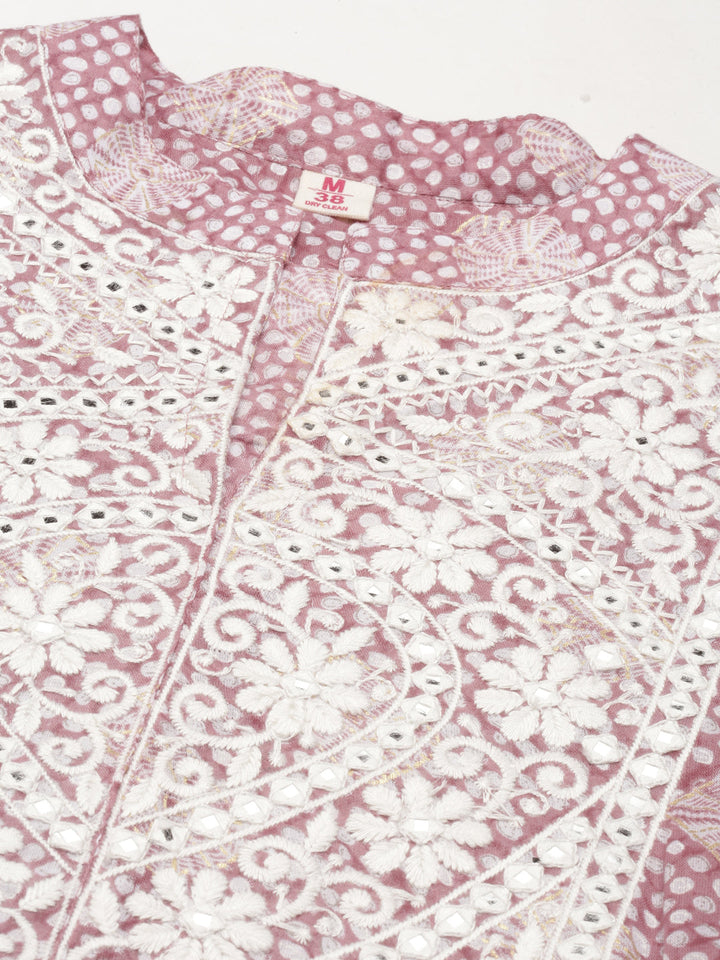 Neerus Purple cotton printed straight kurti - detail view 3