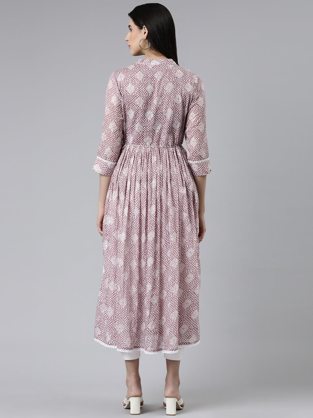 Neerus Purple cotton printed straight kurti - side view