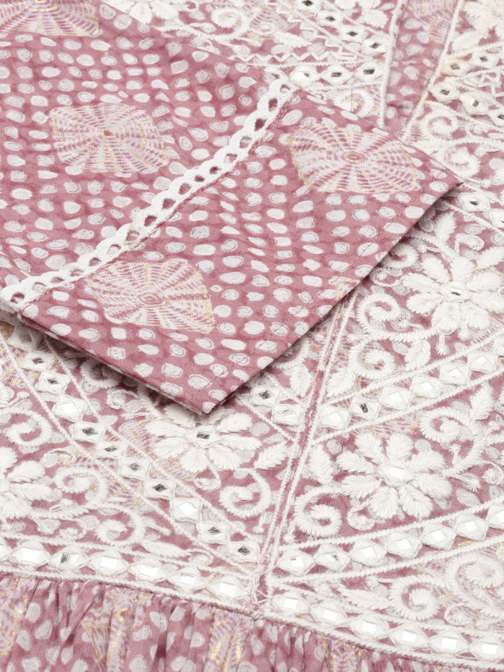 Neerus Purple cotton printed straight kurti - detail view 2