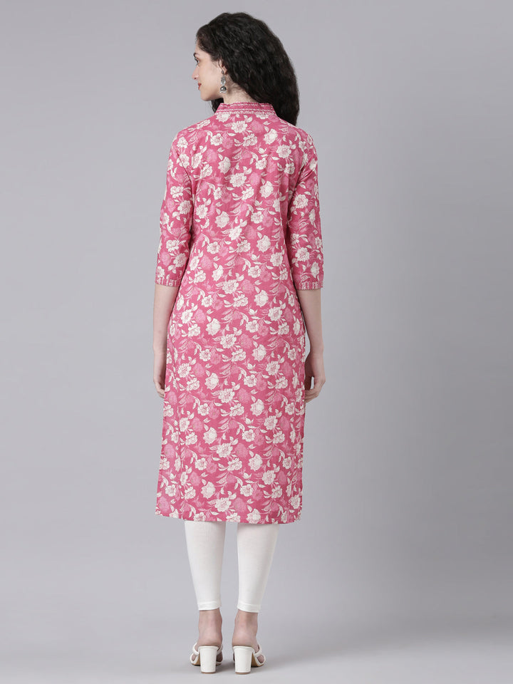 Neerus Pink Casual Floral Straight Kurtas