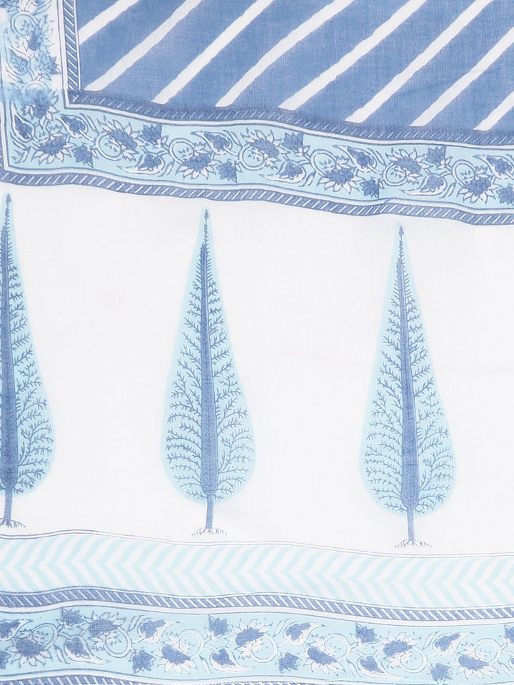 Neerus Blue Angrakha Curved Printed Kurta and Trousers With Dupatta