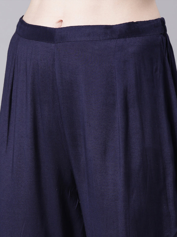 Neerus Blue Viscose Rayon Solid Straight Suit Set - detail view 3
