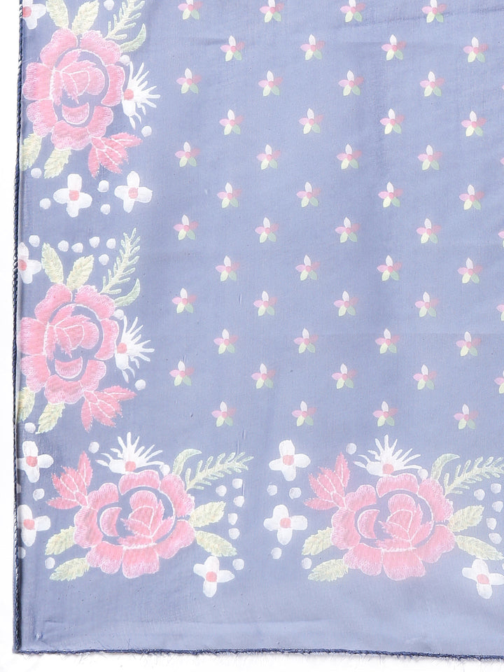 Neerus Blue Viscose Rayon Solid Straight Suit Set - detail view 4