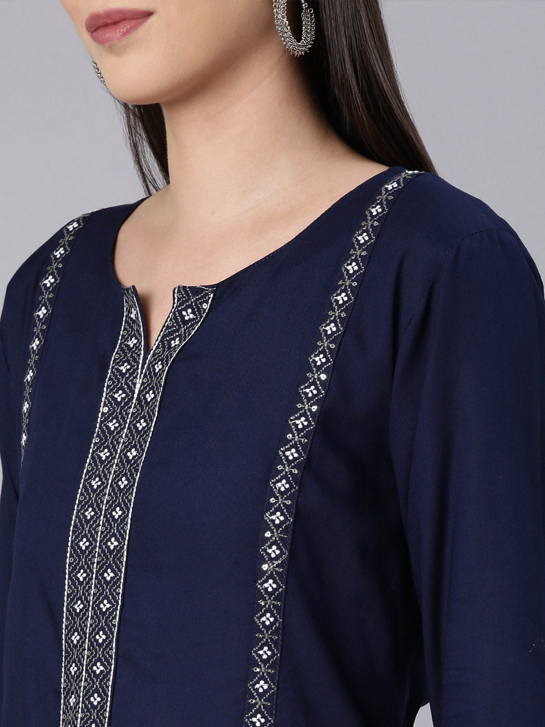 Neerus Blue Rayon Solid Straight Kurta - detail view 2