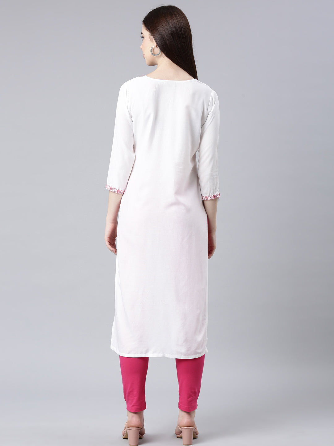 Neerus Maroon rayon solid straight kurta - side view