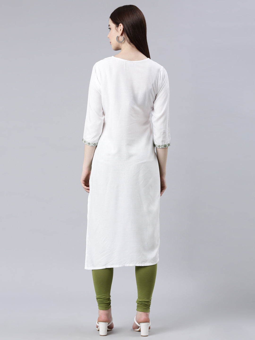 Neerus Green rayon solid straight kurta - side view
