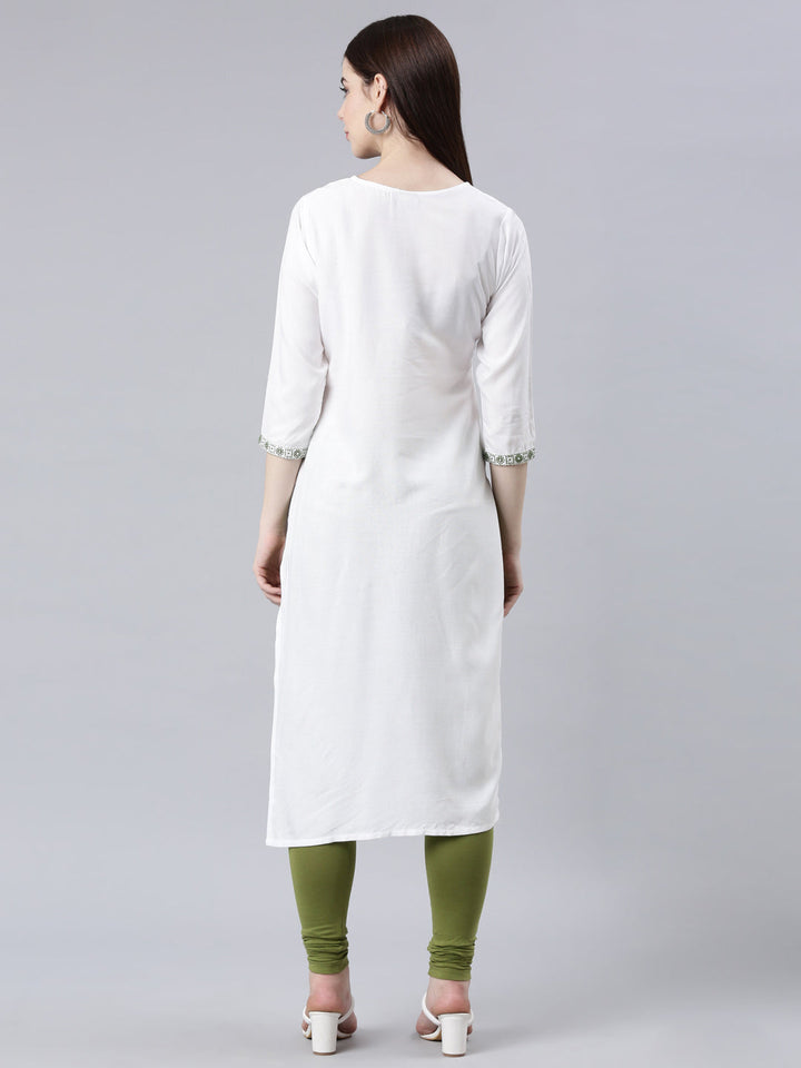 Neerus Green rayon solid straight kurta - side view