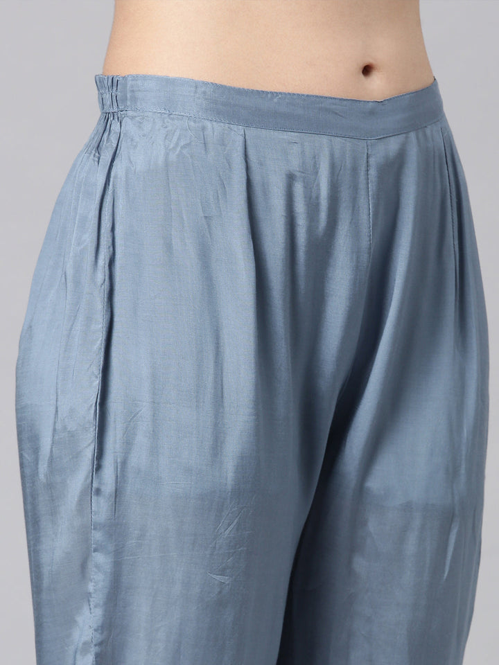 Neerus Grey Printed Straight Kurta and Trousers With Dupatta