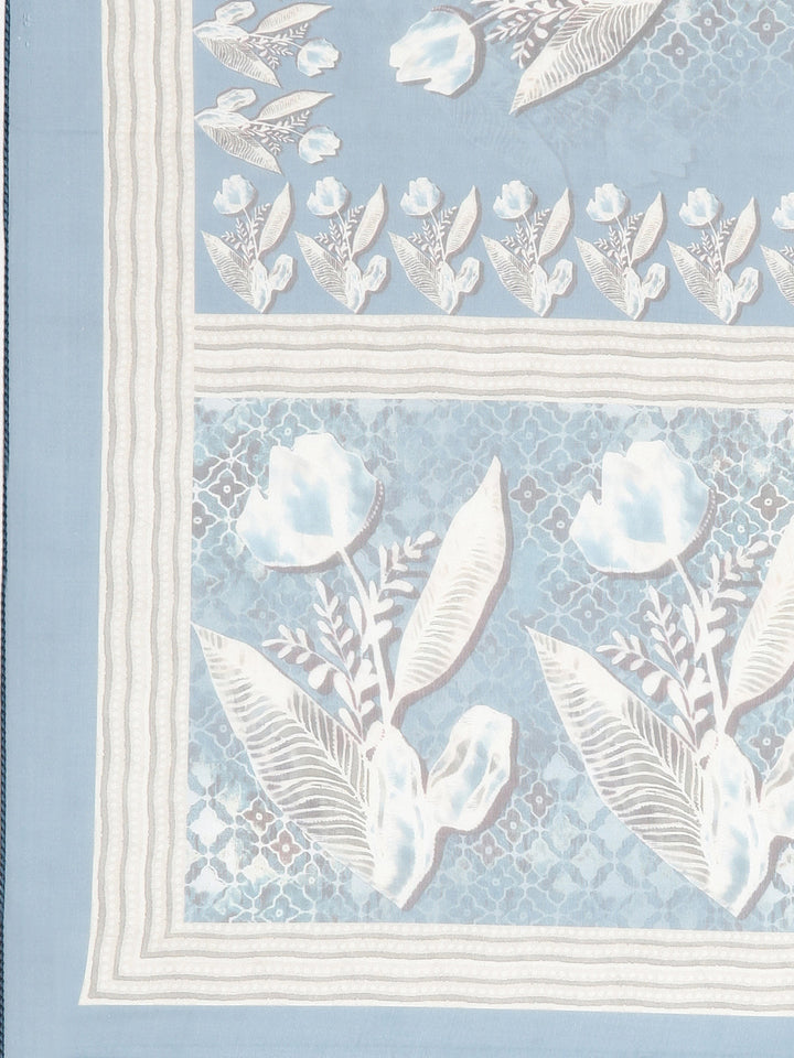 Neerus Grey Printed Straight Kurta and Trousers With Dupatta