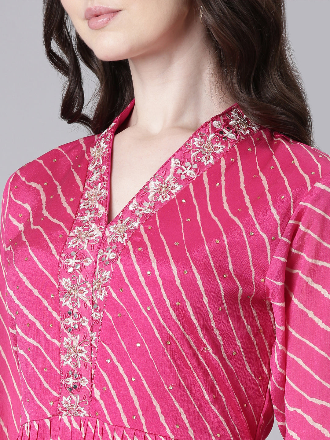 Neerus Pink georgette printed straight dress - detail view 1
