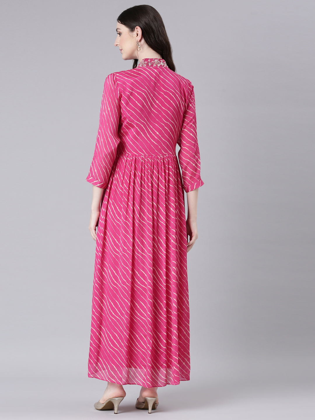 Neerus Pink georgette printed straight dress - side view