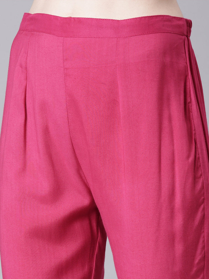 Neerus Magenta Printed Straight Kurta and Trousers With Dupatta