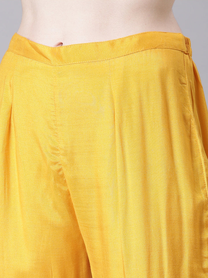 Neerus Mustard Printed Straight Kurta and Trousers With Dupatta