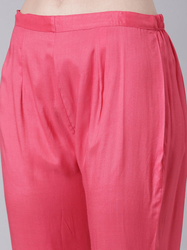 Neerus Pink jute cotton printed kurta set - detail view 3