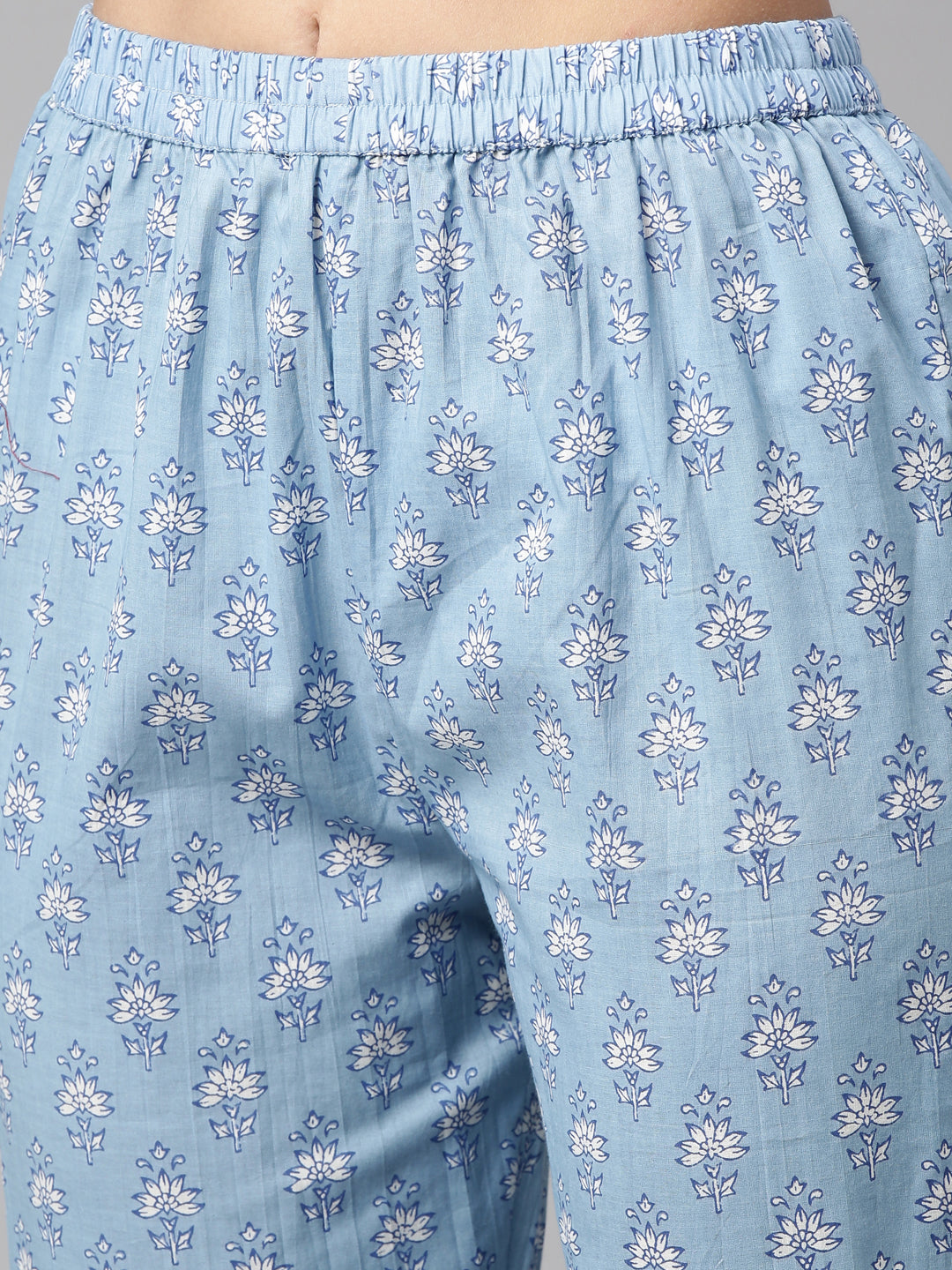 Neerus Blue printed thread embroidered kurta set - detail view 4
