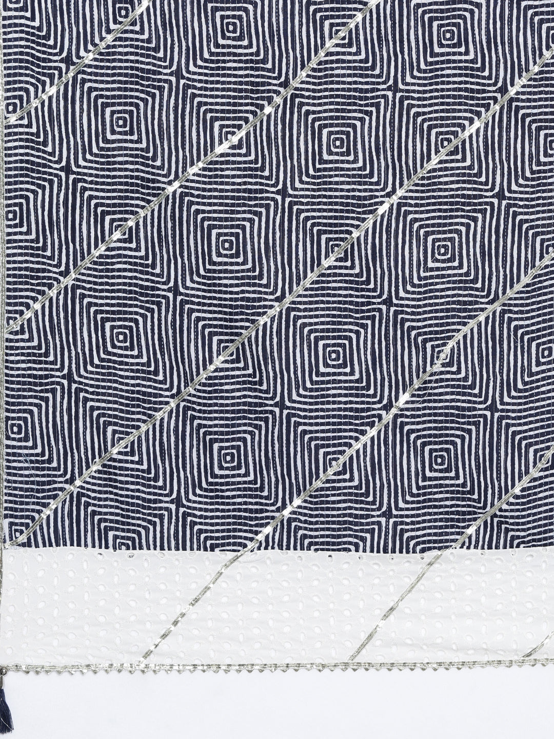 Neerus White Jute Cotton Printed Anarkali Kurta Set - detail view 4