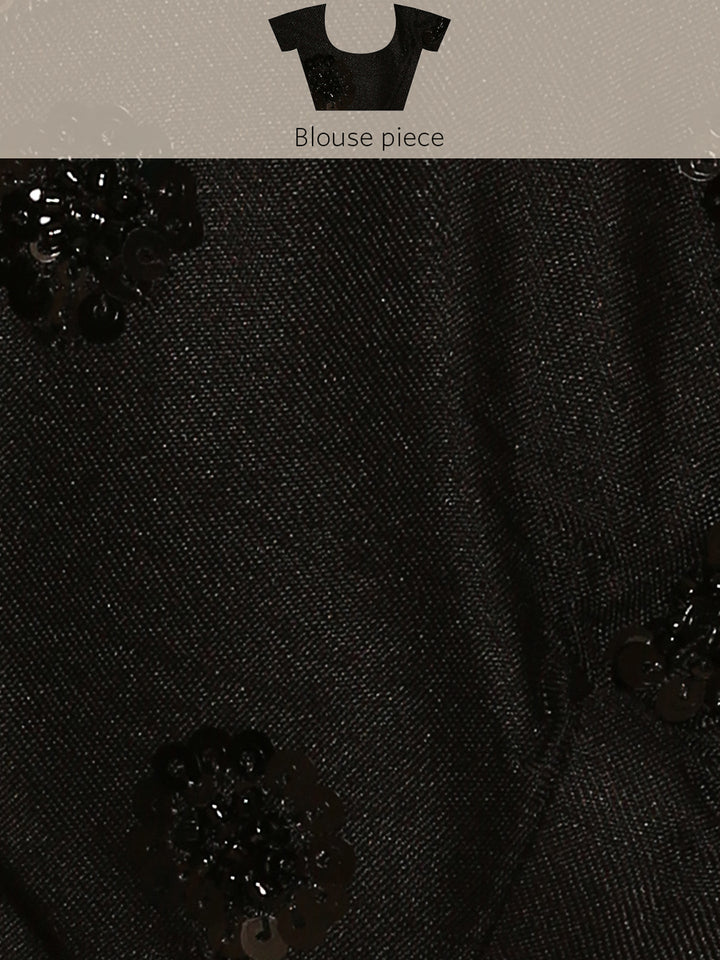 Black & White Satin Printed Saree With Hand Embroidery & Readymade Blouse