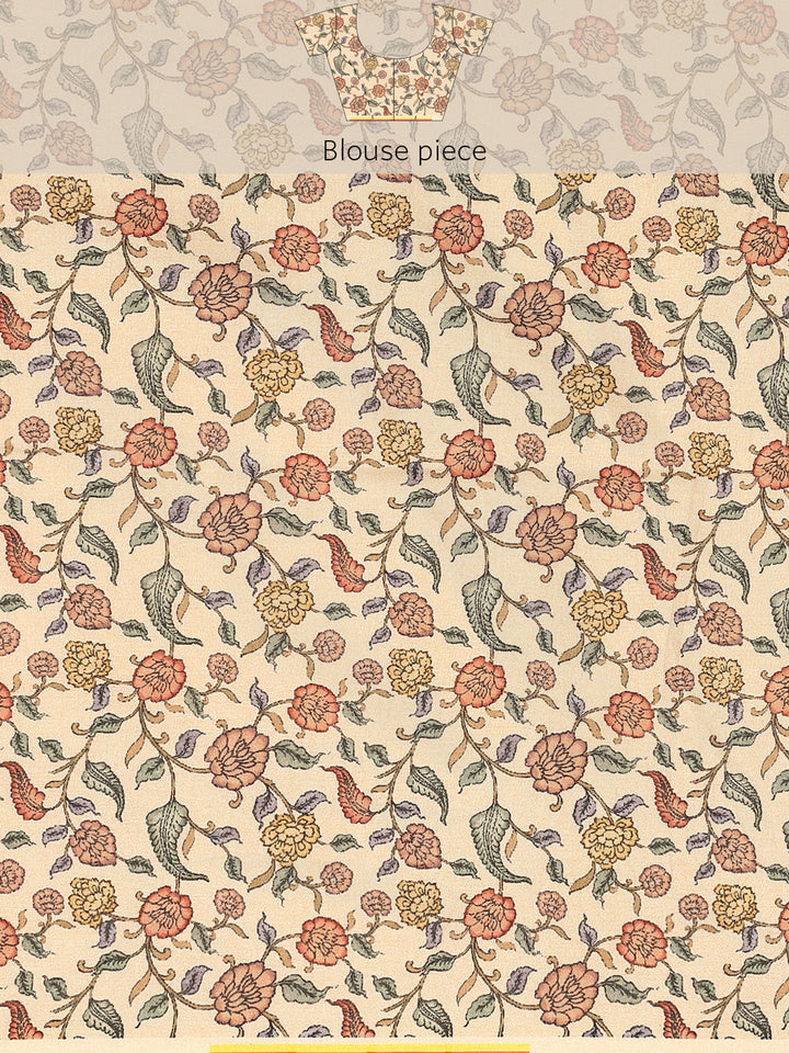 Mustard Kota Saree With Kalamkari Appliqué Work On Pallu