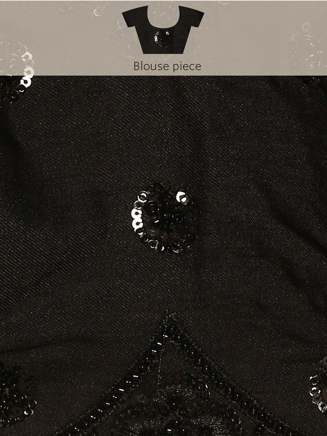 Neerus Black satin hand embroidered printed saree - detail view 6
