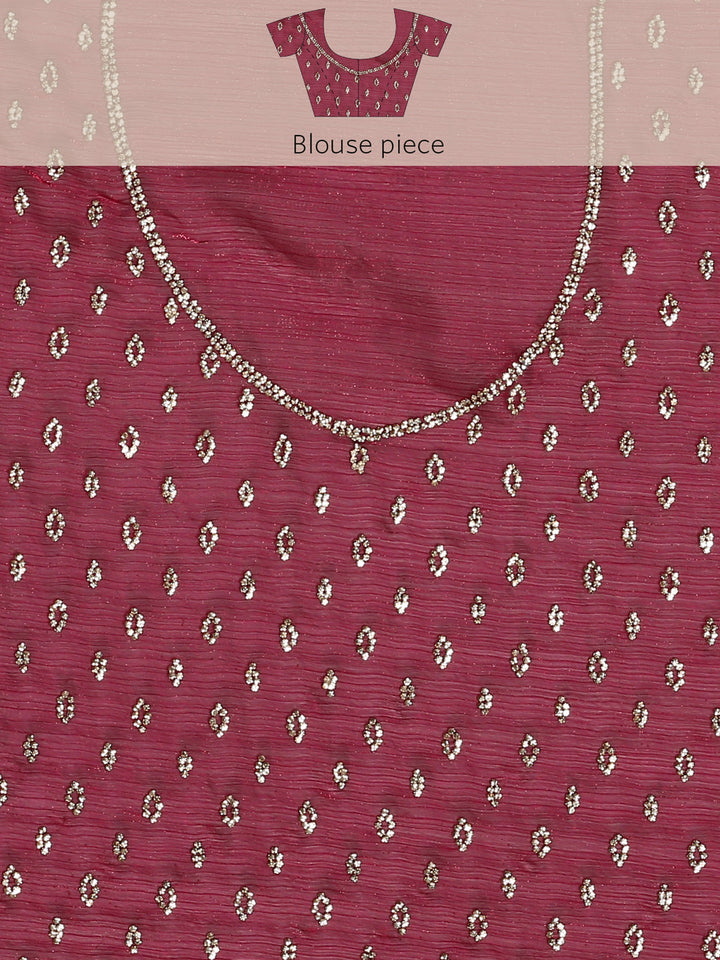 Mahroon jimmy tissue saree with cut Dana hand embroidery