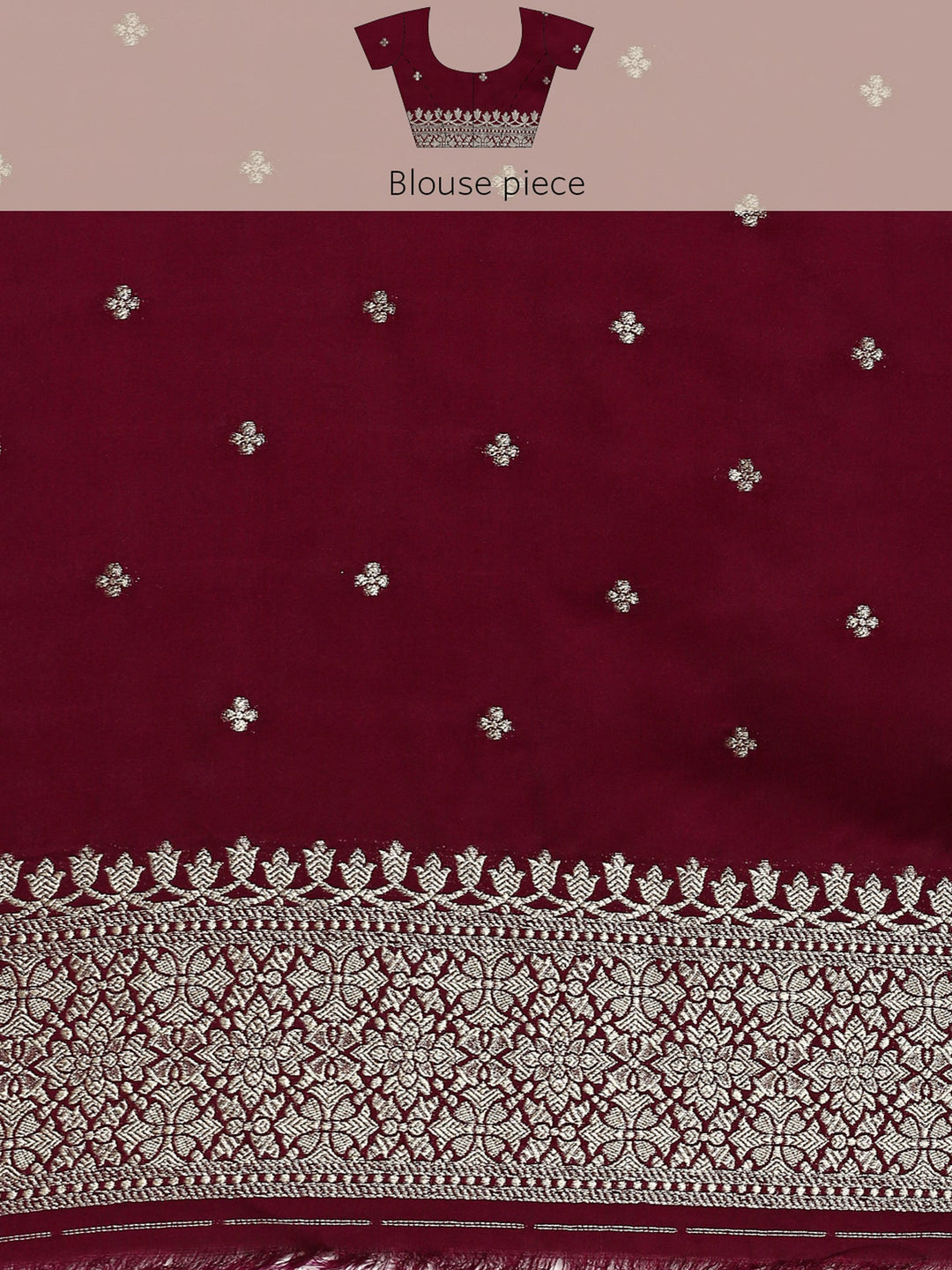 Neerus Maroon Banarasi woven saree with gold silver motifs - detail view 6