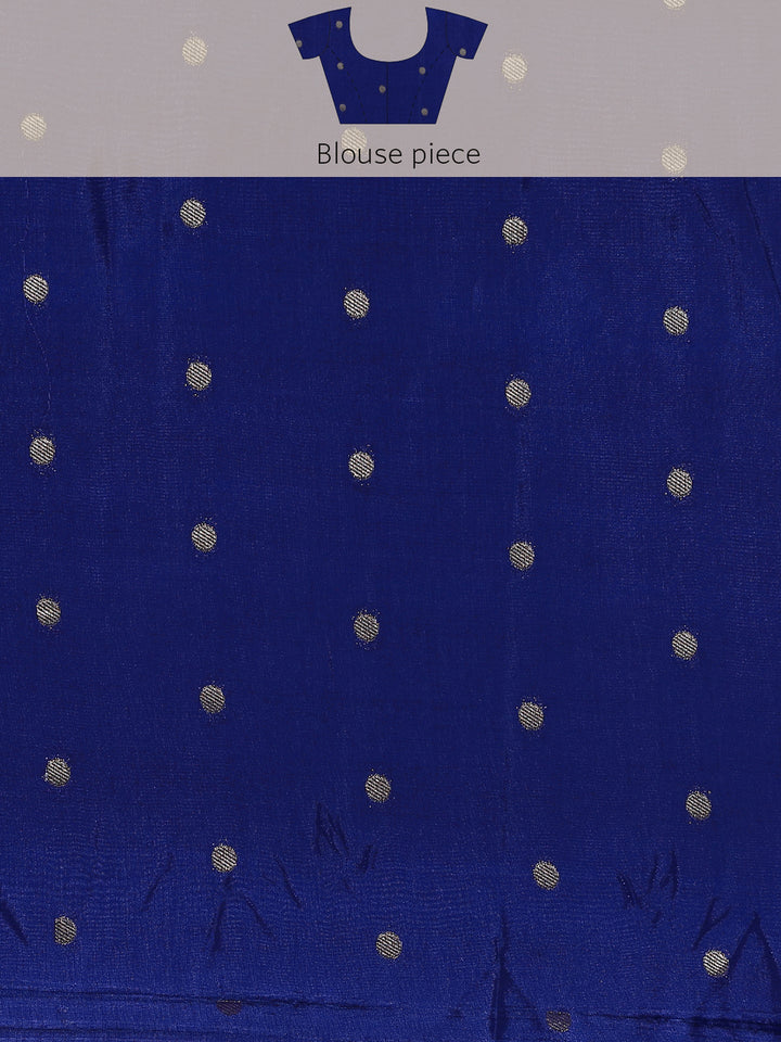Neerus Blue Silk Woven Saree with Ethnic Pichvai Motifs - detail view 6