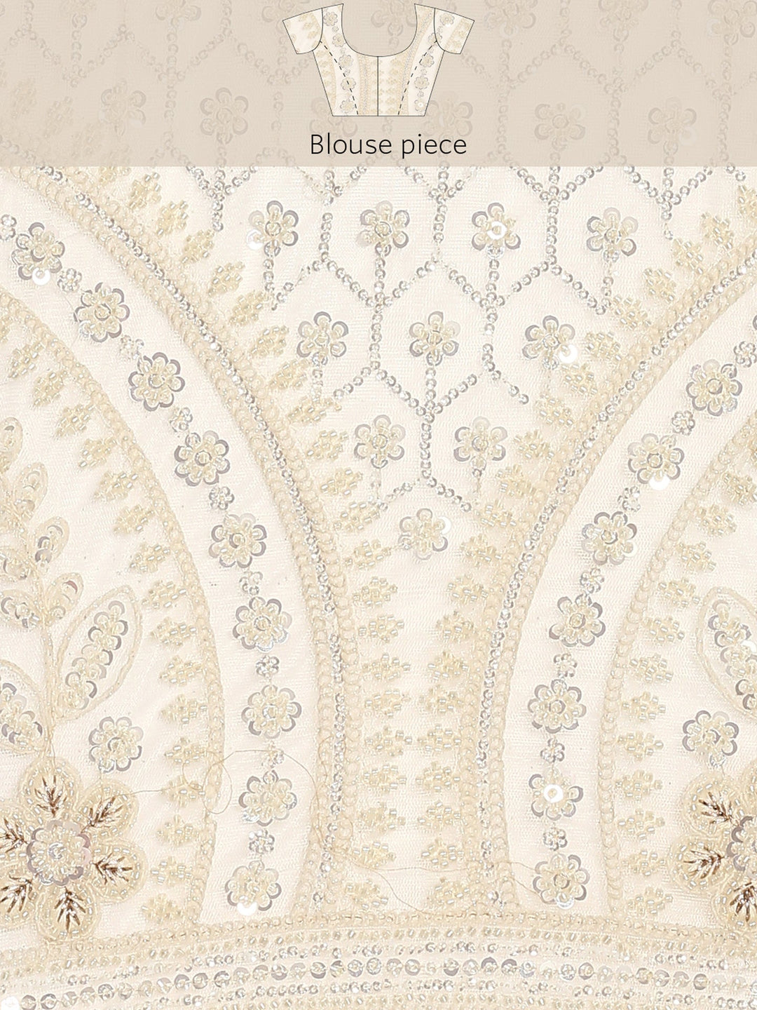 Neerus Beige net hand embroidered saree with pearl sequins - detail view 5