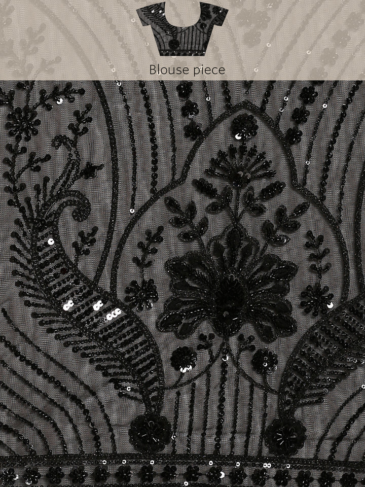 Neerus Black net hand embroidered saree with sequins - detail view 6