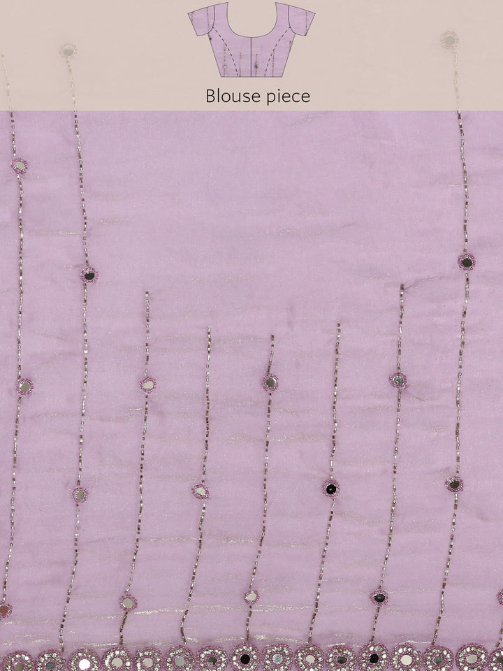 Neerus Purple tissue mirror work saree - detail view 6