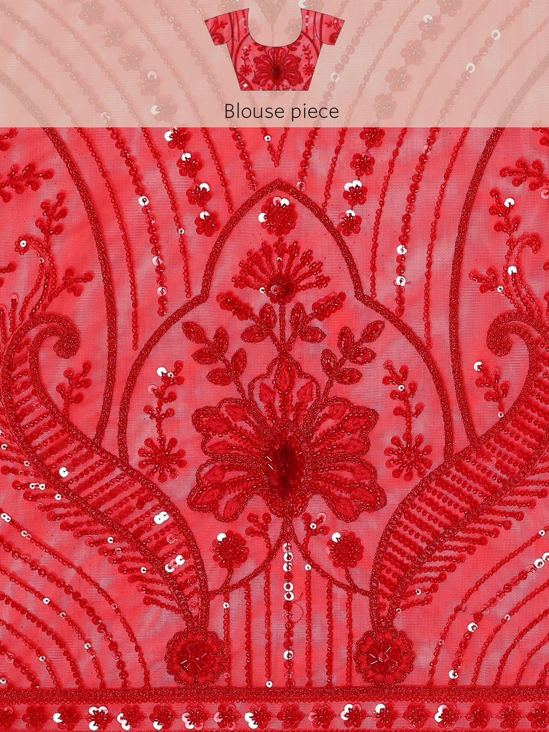Neerus Red net hand embroidered saree with pearl sequins - detail view 5