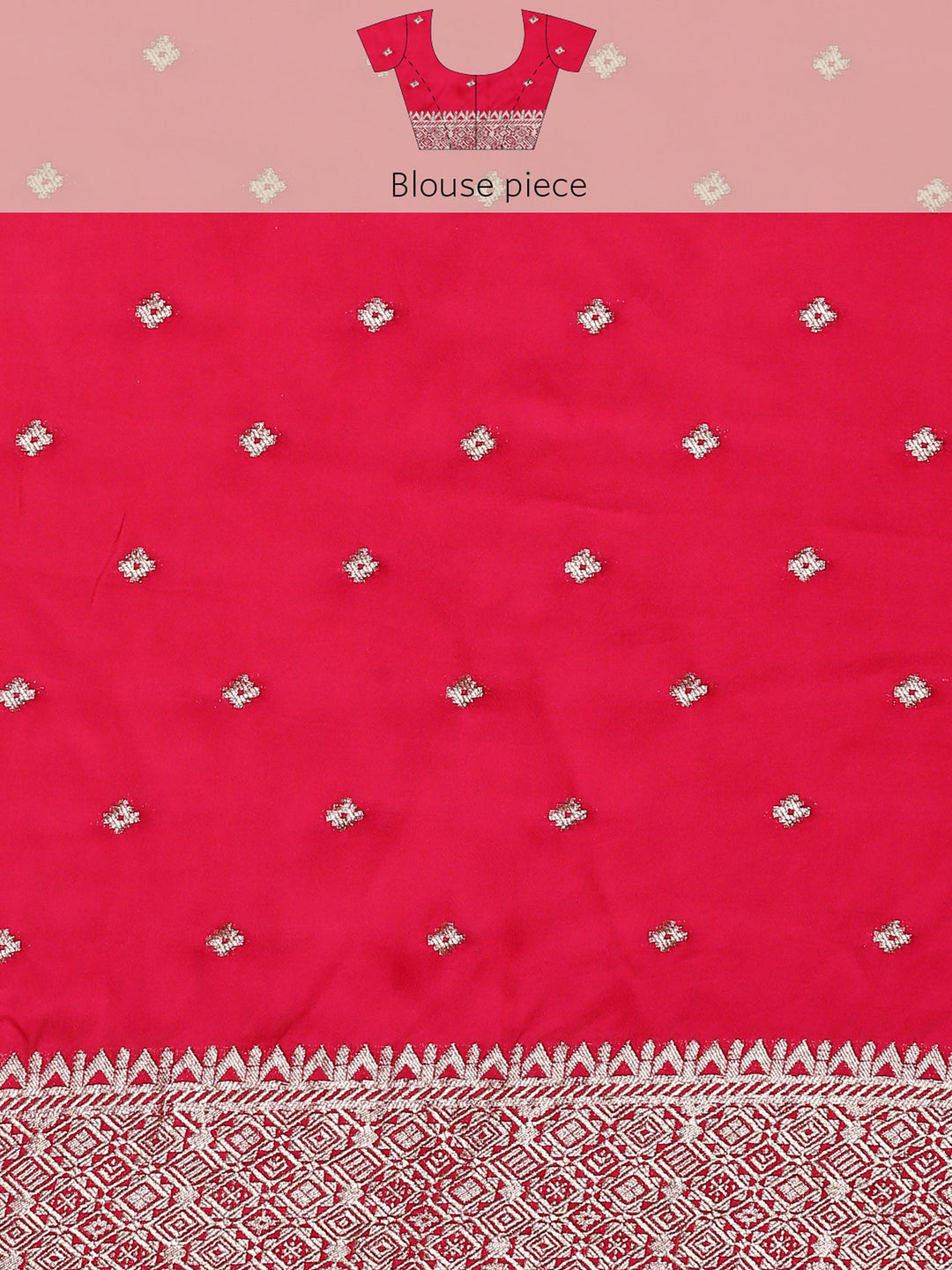 Neerus Pink Banarasi woven saree with silver motifs - detail view 6