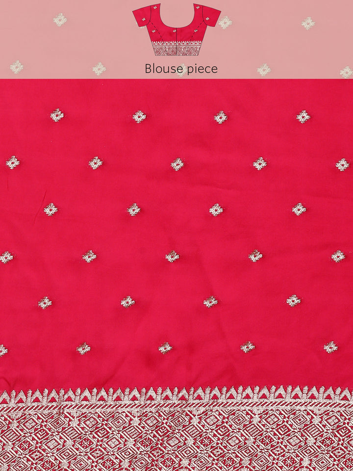Neerus Pink Banarasi woven saree with silver motifs - detail view 6