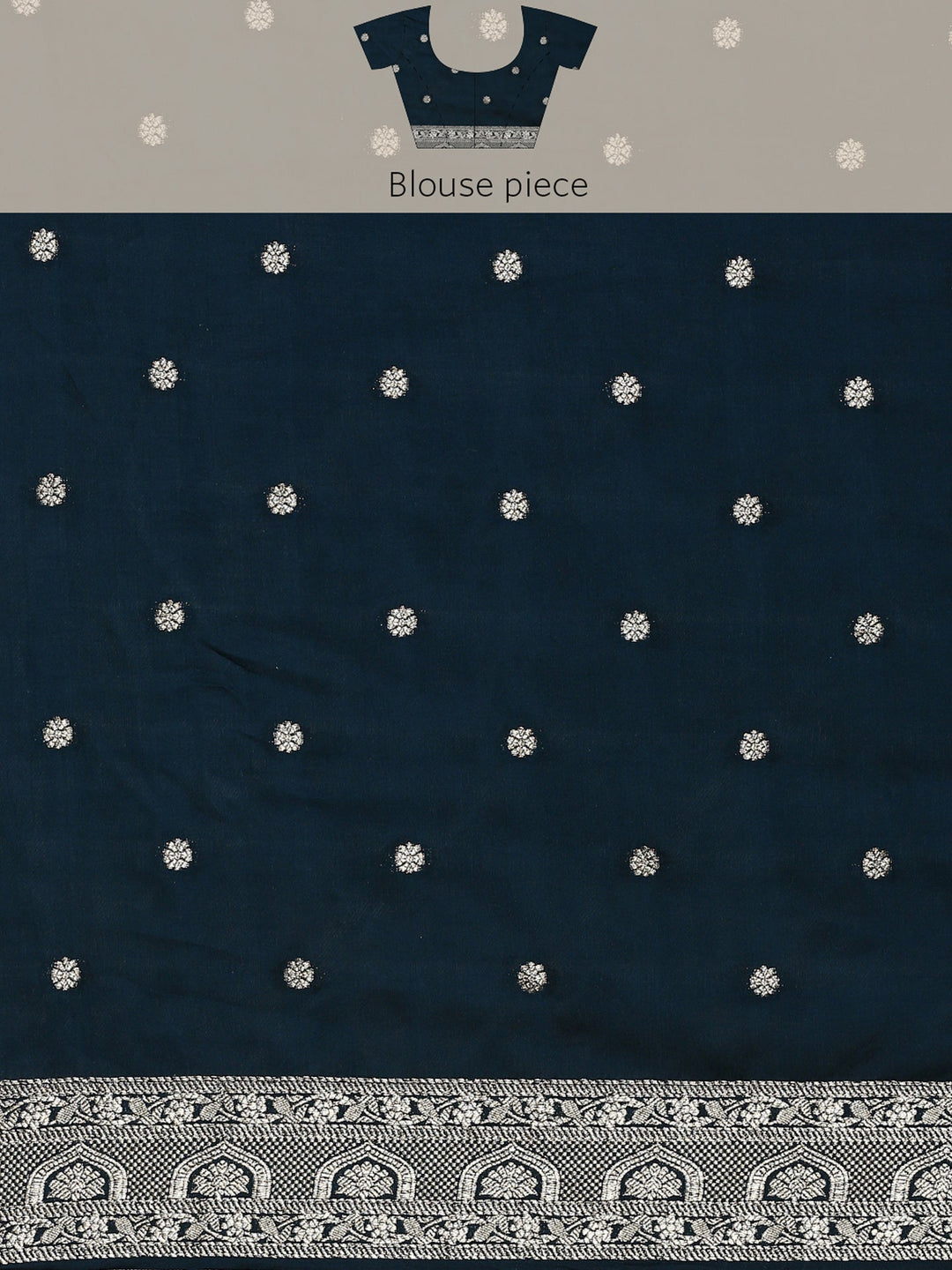 Neerus Blue Banarasi woven saree with peacock motifs - detail view 6
